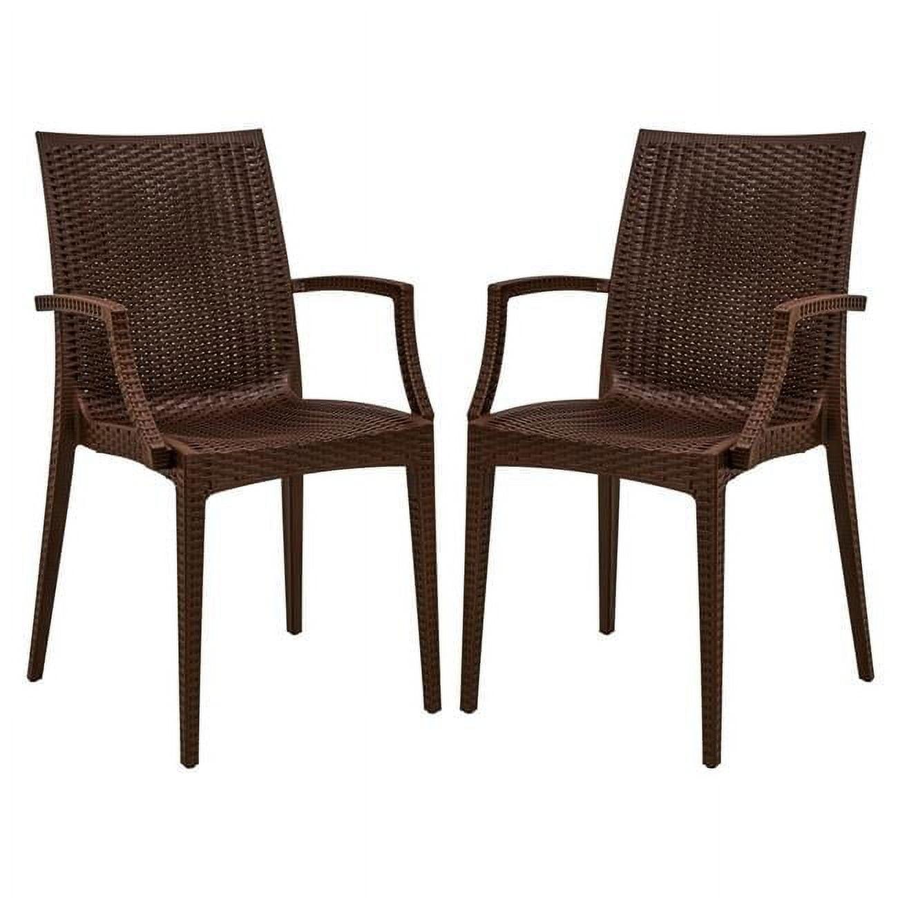 35 x 16 in. Weave Mace Indoor & Outdoor Chair with Arms, Brown - Set of 2