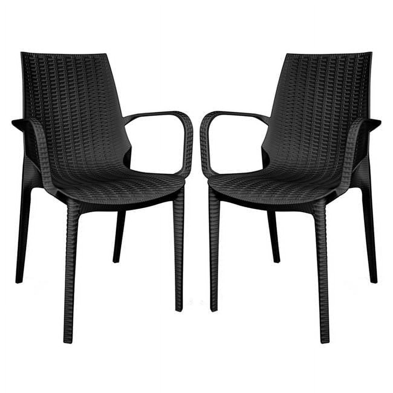 LeisureMod Kent Modern Outdoor Stackable Dining Armchair in Black Set of 2