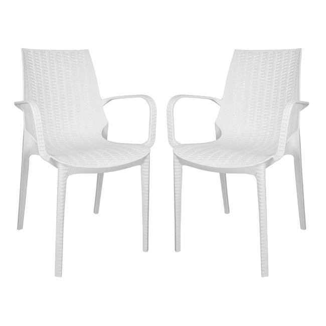 LeisureMod Kent Lightweight Outdoor Stackable Dining Armchair In White Set of 2