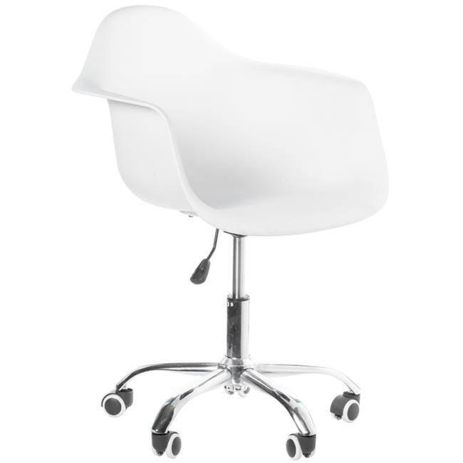 Modern White Swivel Task Chair with Wood Accents