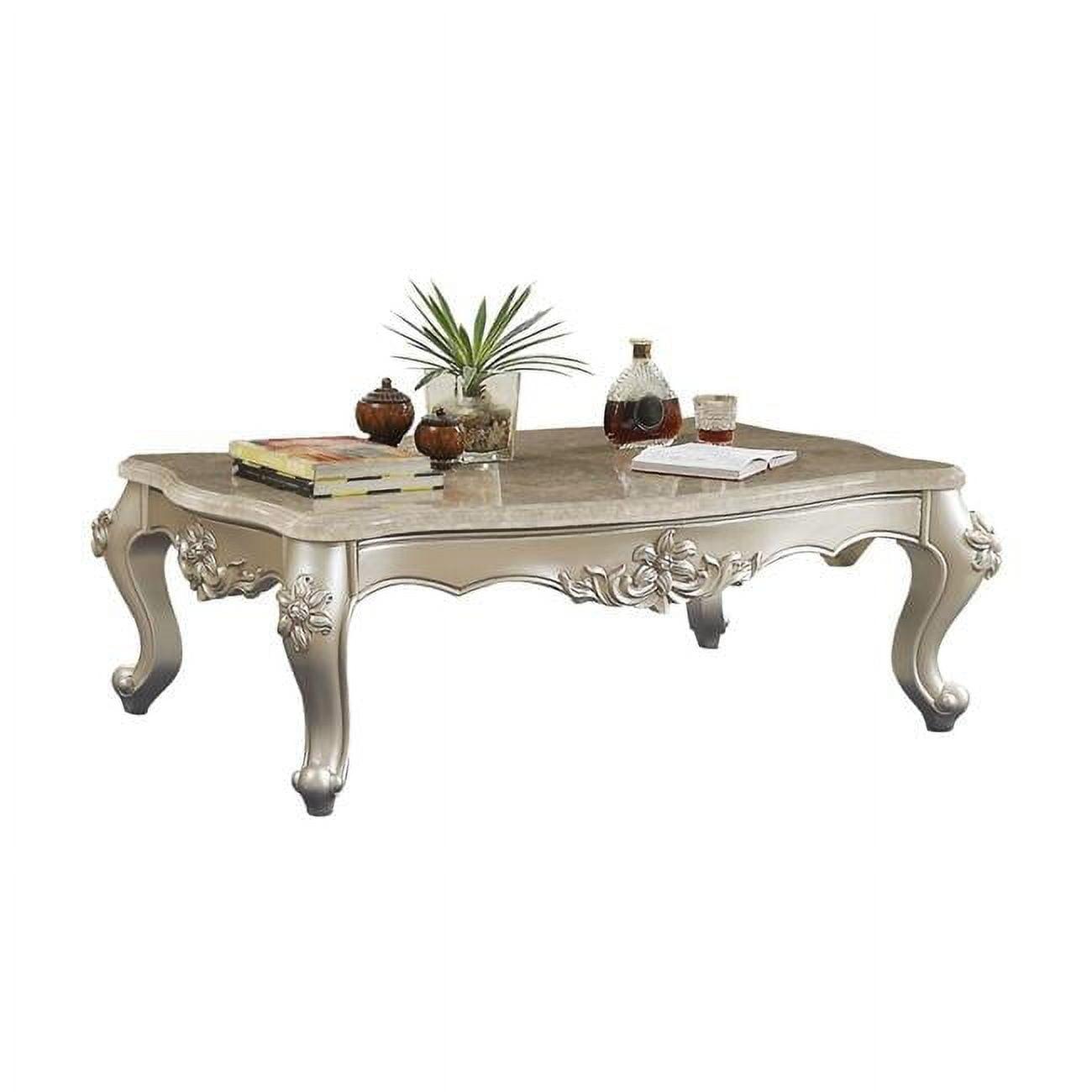 35 x 57 x 20 in. Marble Champagne Wood Coffee Table