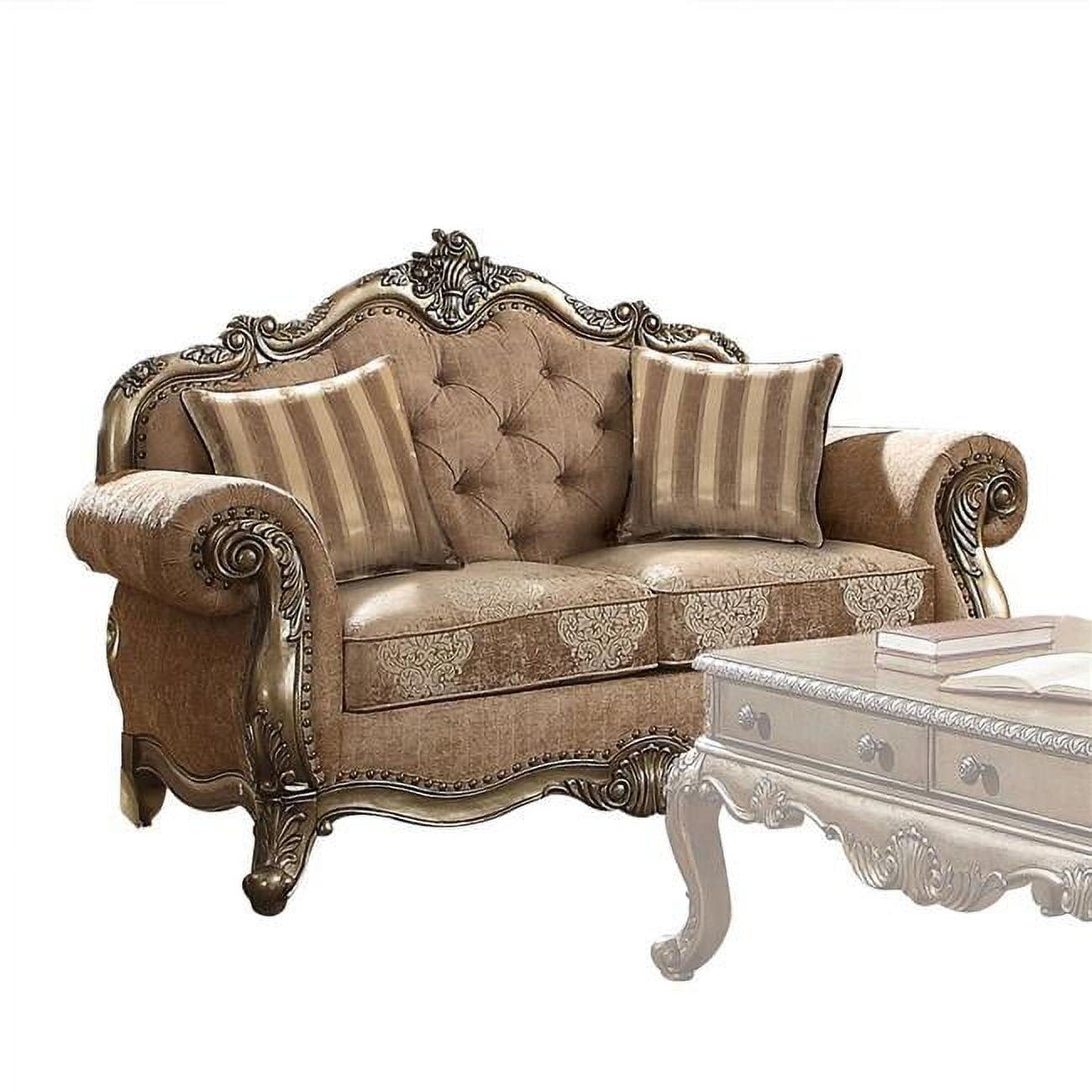 Tufted White Leather Loveseat with Rolled Arms and Wood Accents