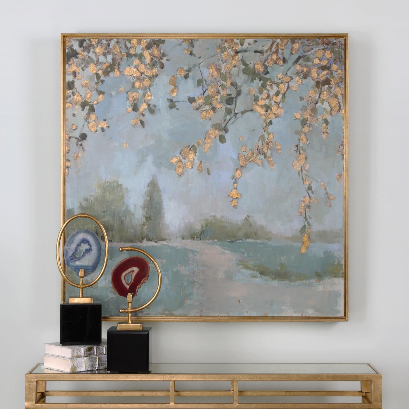 Peaceful Gold Leaf Accented Landscape Canvas Art