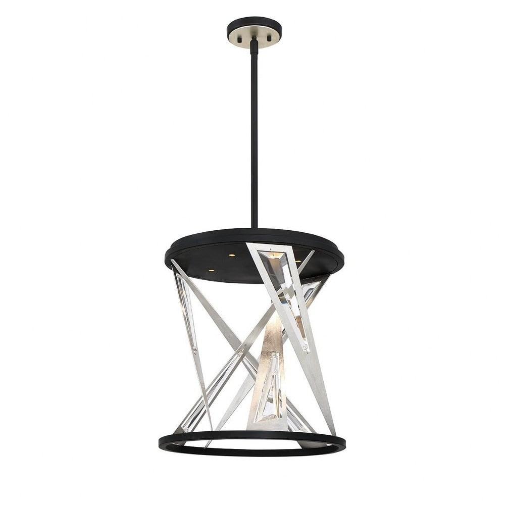 Black and Chrome 4-Light LED Drum Chandelier