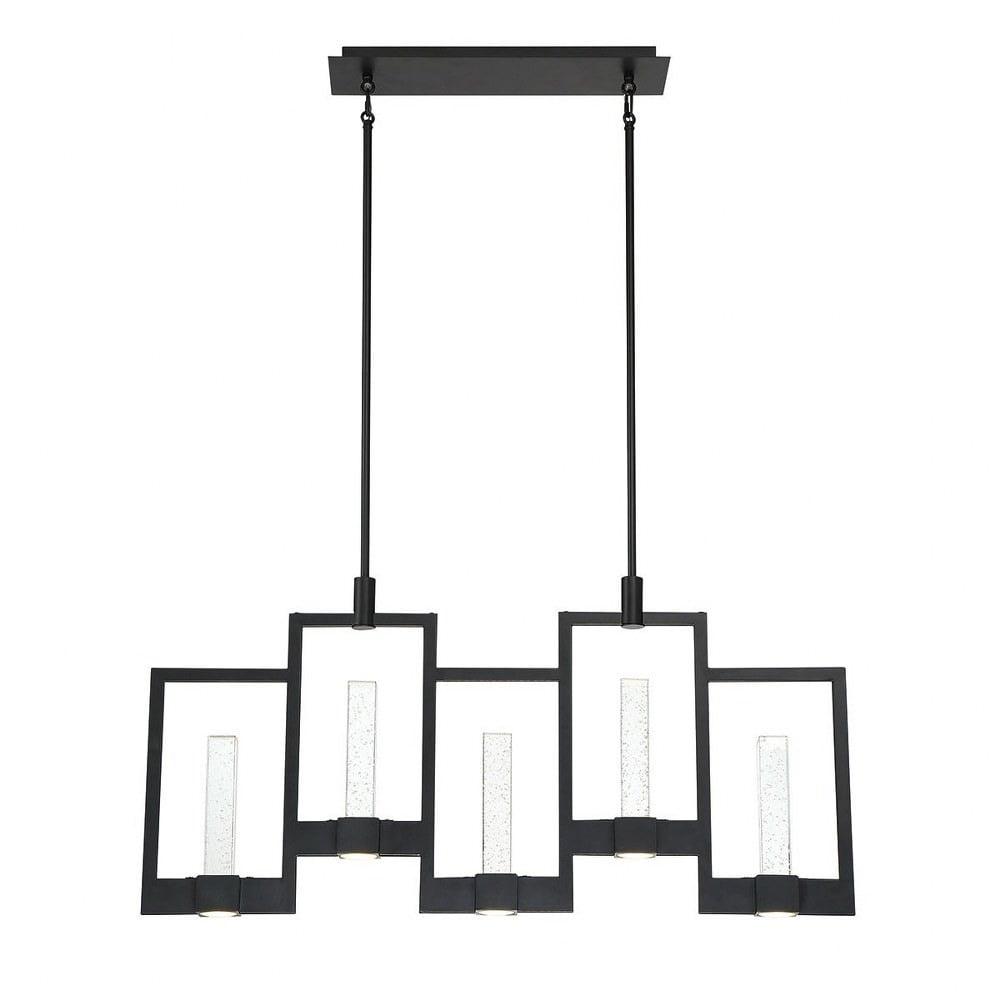 Hanson Black 10-Light LED Linear Chandelier with Seeded Glass