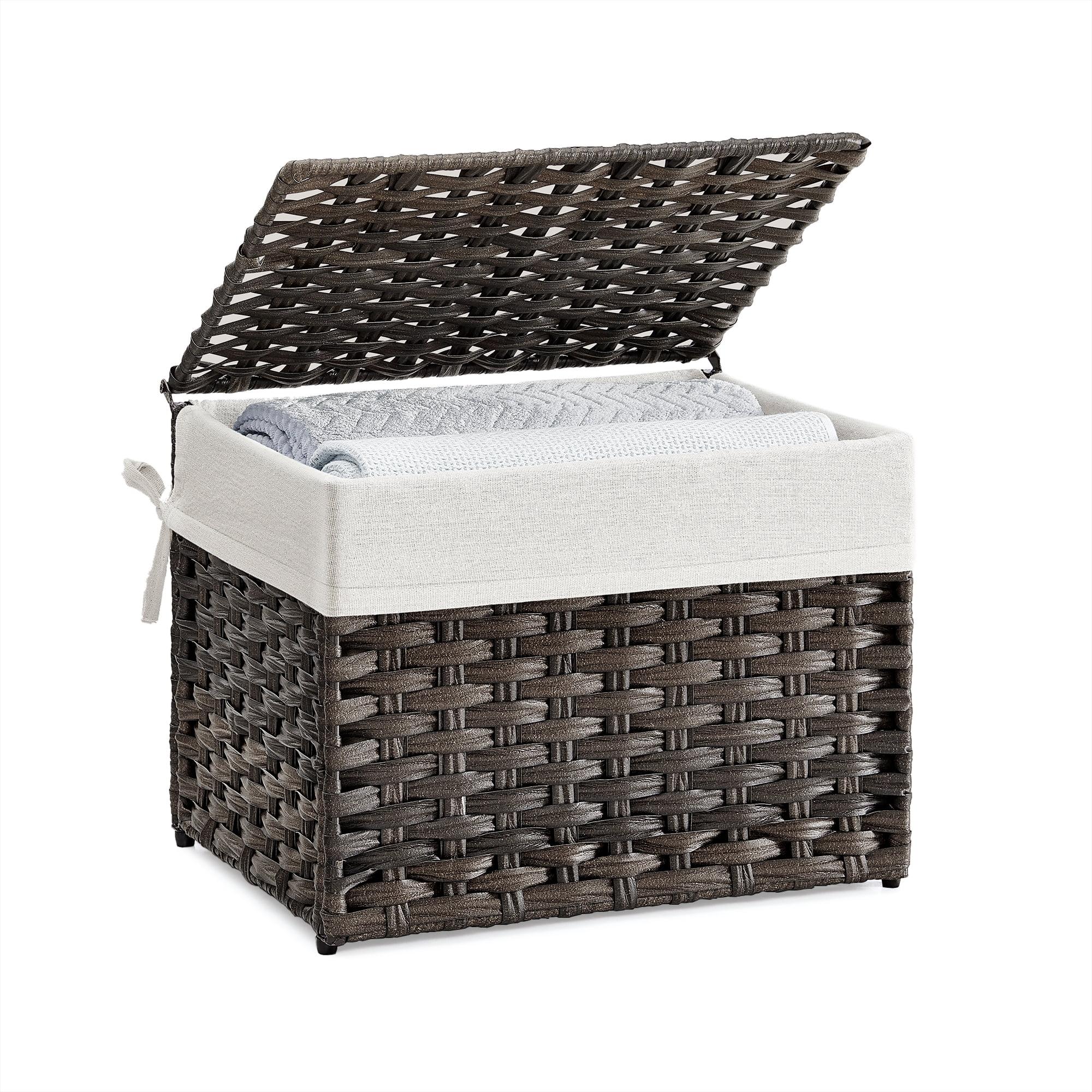 SONGMICS Storage Basket with Lid, 9.2 Gallon (35L) Storage Bin, Removable Liner, Metal Frame, for Bedroom, Laundry Room, Brown