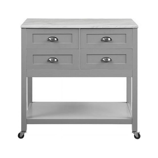 Connell Kitchen Island Cart Gray/White Marble - Crosley: Mobile Storage, 4 Drawers, Open Shelf, Locking Wheels