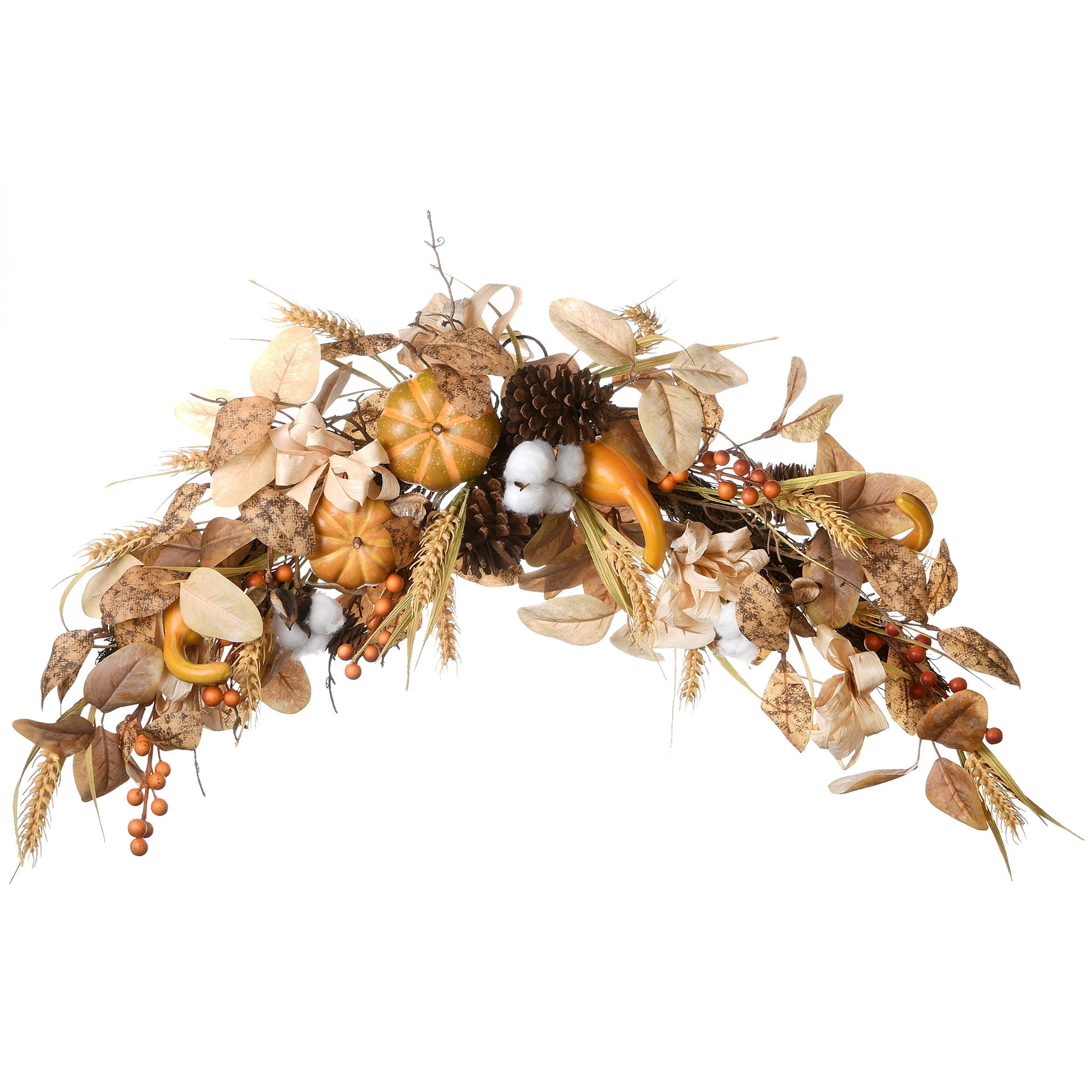 35" Autumn Pinecone and Gourd Cotton Swag