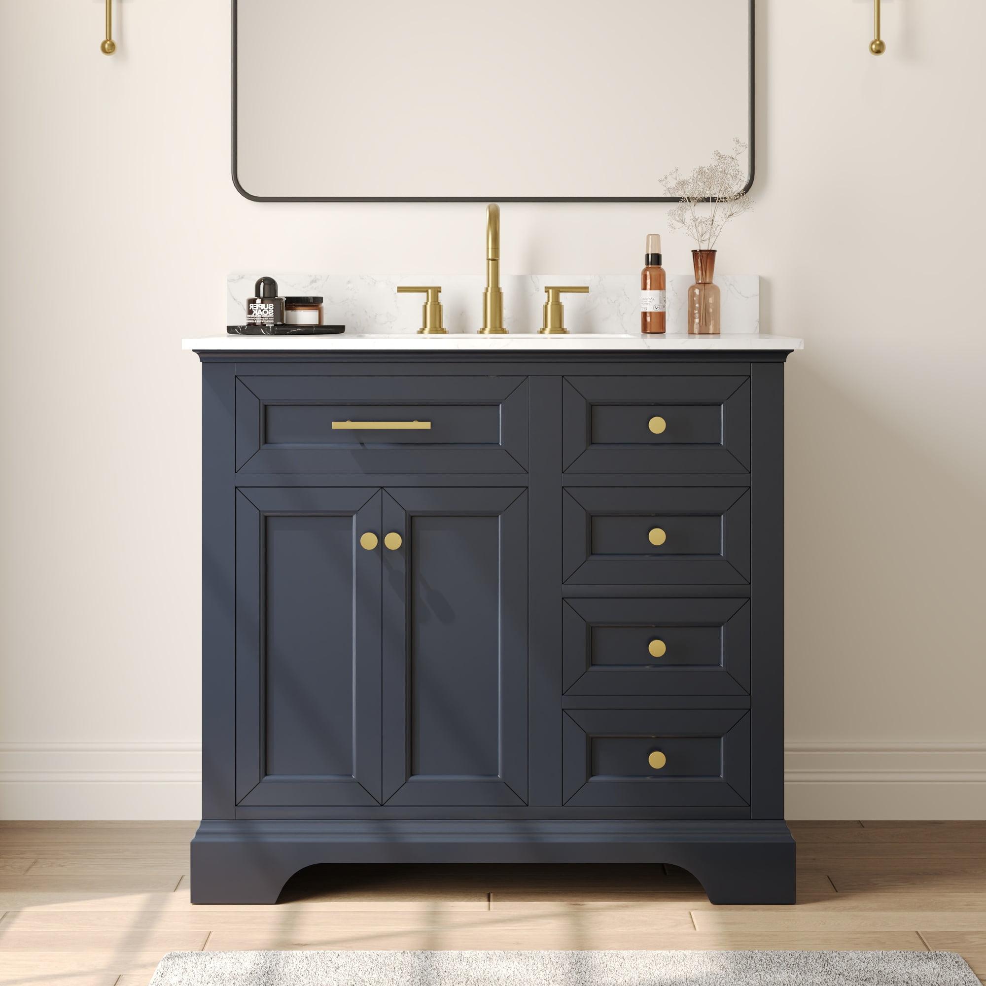 DeerValley Heritage 36'' Fully Assembled Single Bathroom Vanity with Backsplash, 3 Colors Available White/ Navy Blue/ Gray