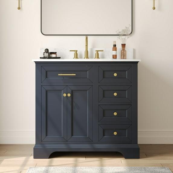 DeerValley Heritage 36'' Fully Assembled Single Bathroom Vanity with Backsplash, 3 Colors Available White/ Navy Blue/ Gray