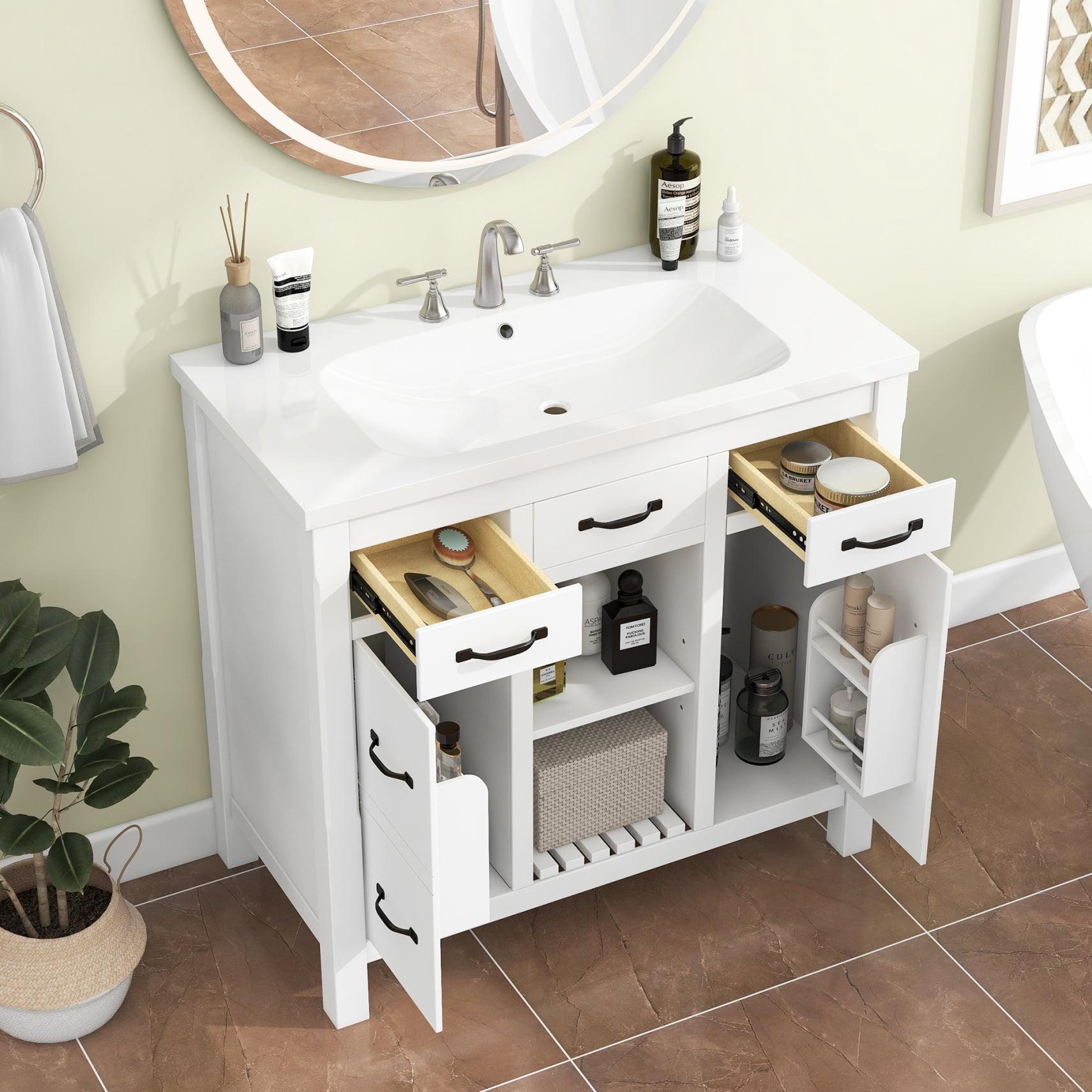 36'' Bathroom Vanity Without Sink, Modern Bathroom Storage Cabinet With 2 Drawers And 2 Cabinets, Solid Wood Frame Bathroom Cabinet