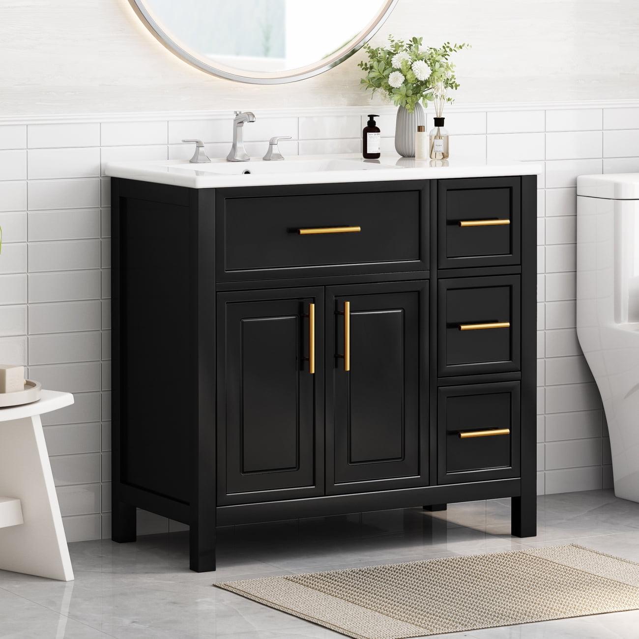 36'' Black Freestanding Bathroom Vanity with Ceramic Sink