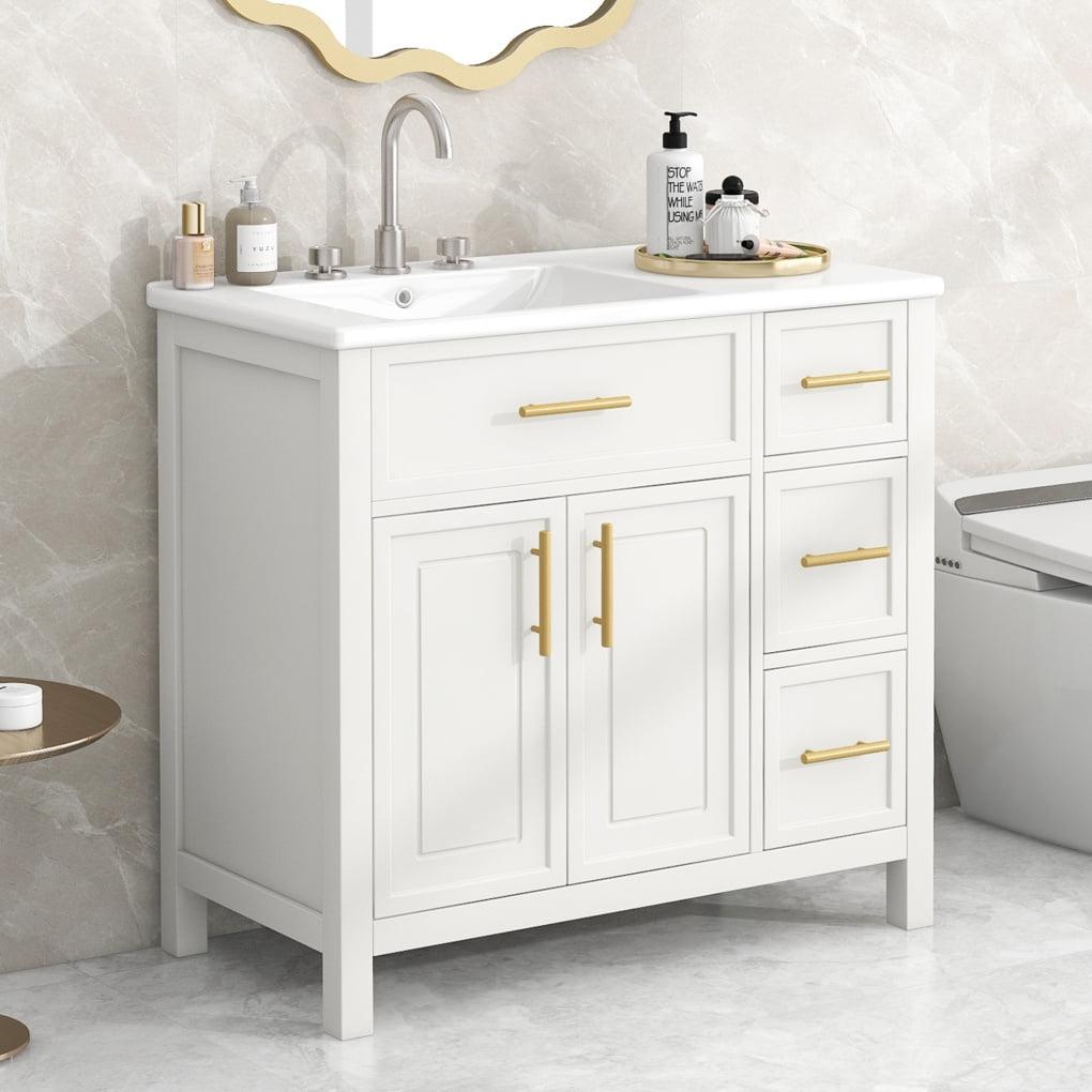 36'' White Freestanding Bathroom Vanity with Ceramic Sink