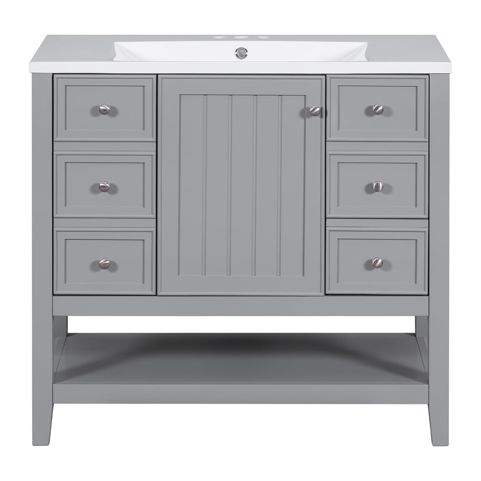 Gray 36'' Freestanding Bathroom Vanity with Ceramic Sink and Storage