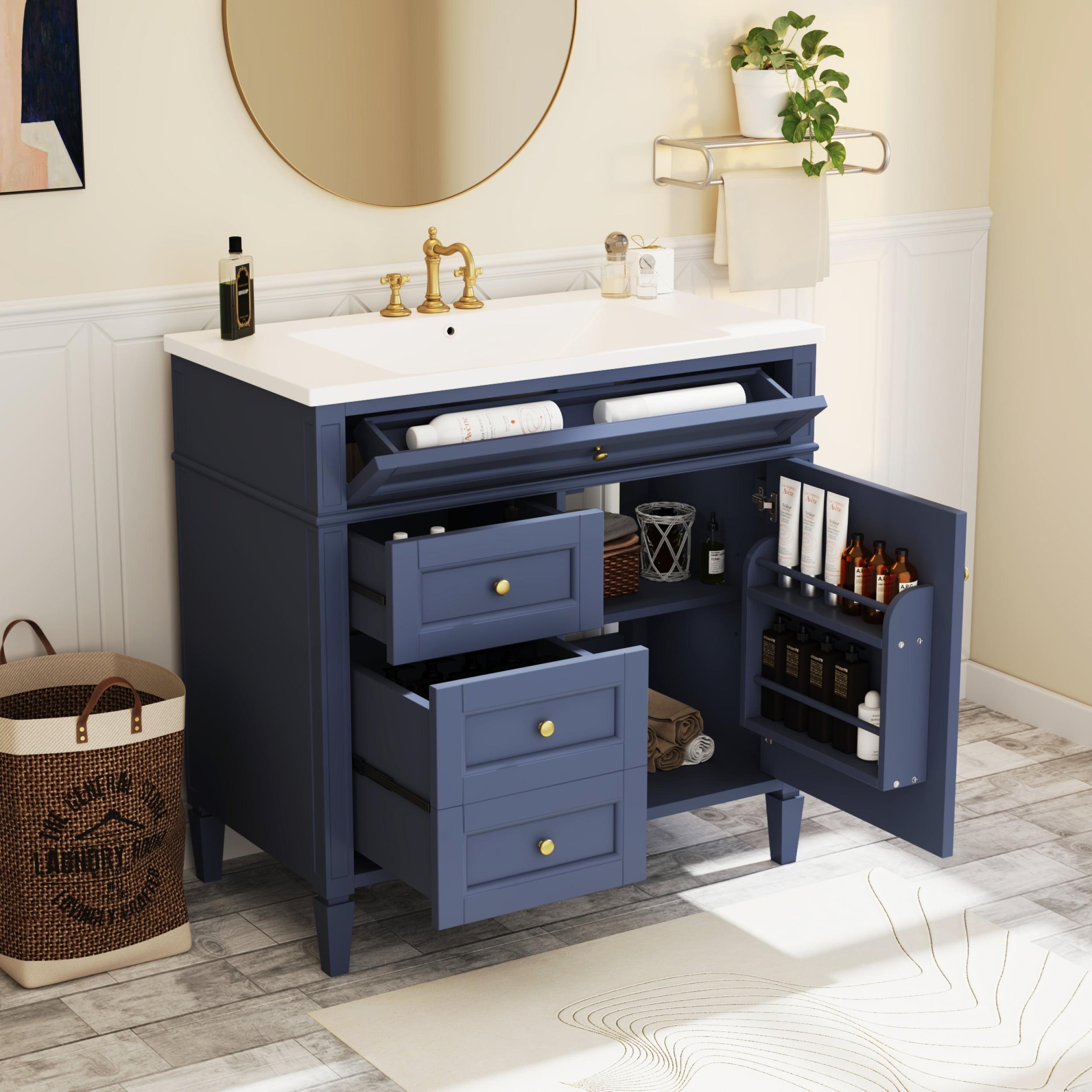 36'' Blue Freestanding Bathroom Vanity with Sink and Storage