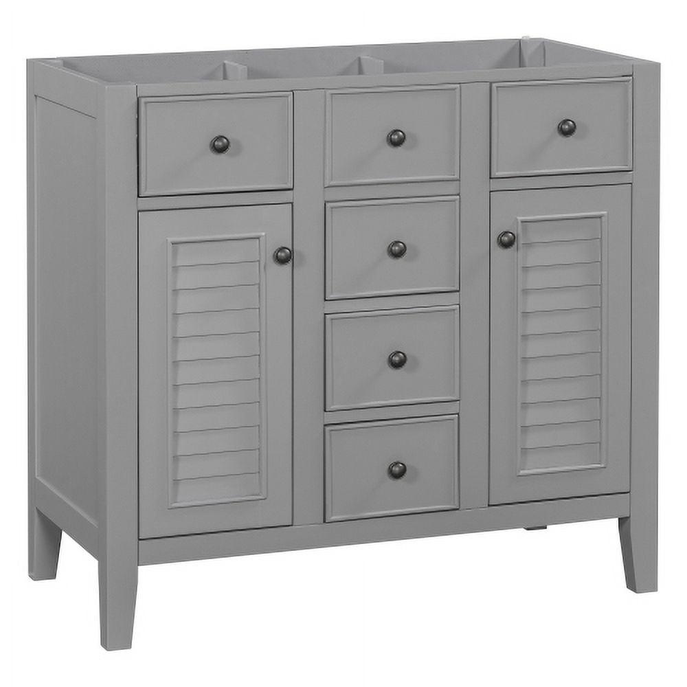 Dasun 36" Bathroom Vanity without Sink, Cabinet Base Only, Two Cabinets and Five Drawers, Solid Wood Frame, Grey