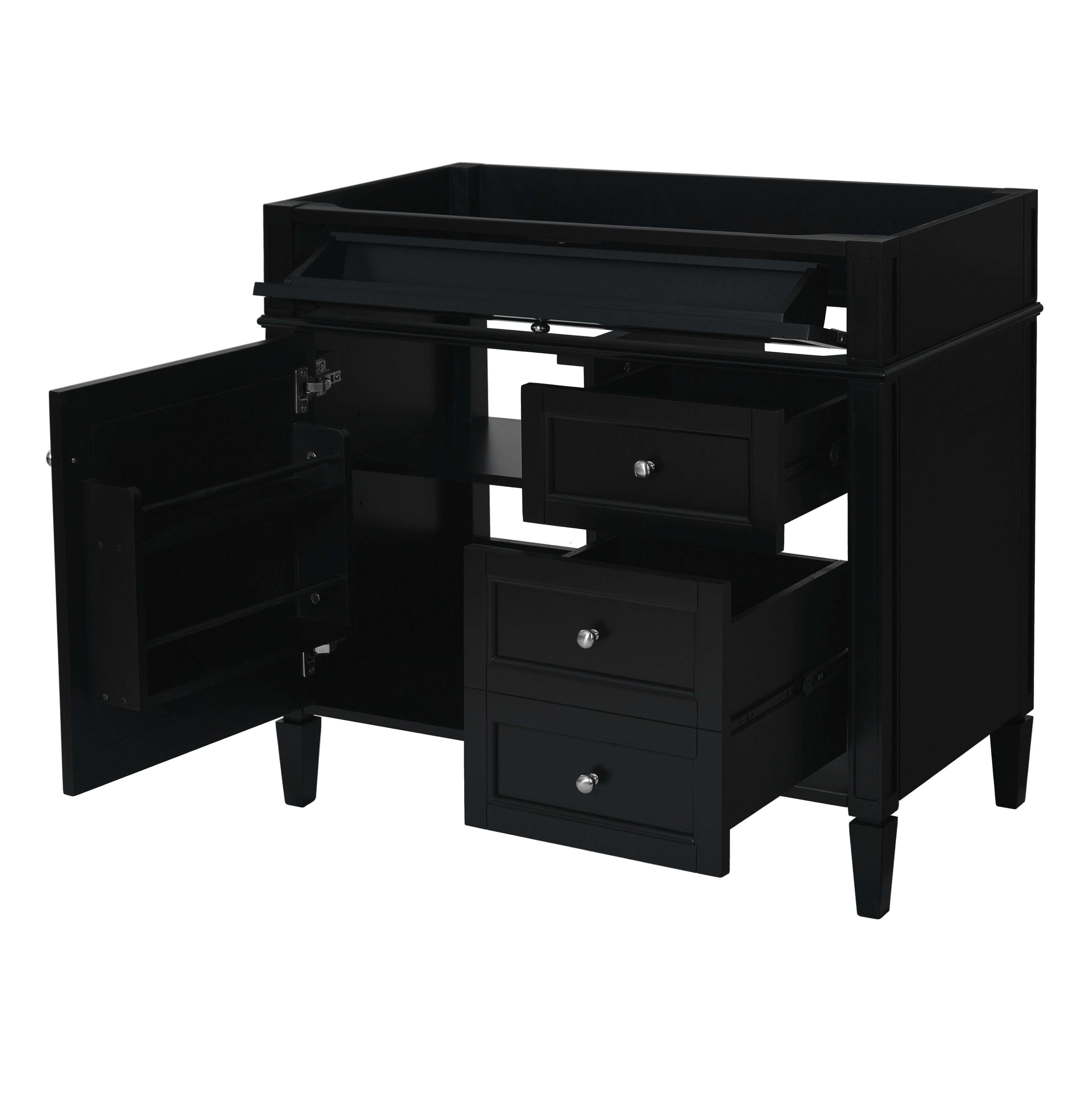 36'' Bathroom Vanity without Sink, Modern Bathroom Storage Cabinet with 2 Drawers and a Tip-out Drawer, Black