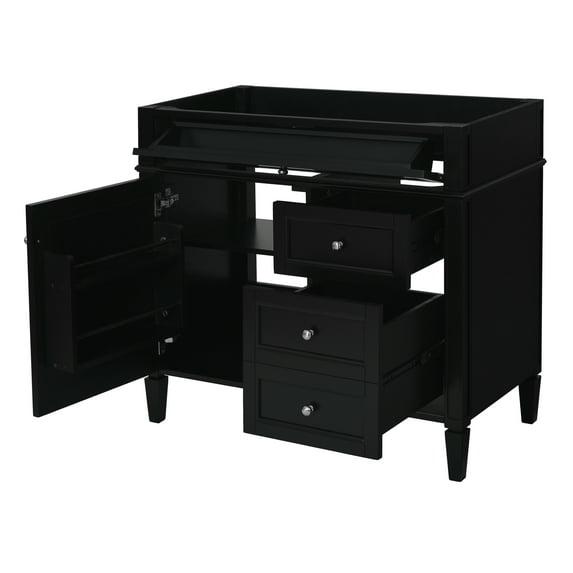 36'' Bathroom Vanity without Sink, Modern Bathroom Storage Cabinet with 2 Drawers and a Tip-out Drawer, Black
