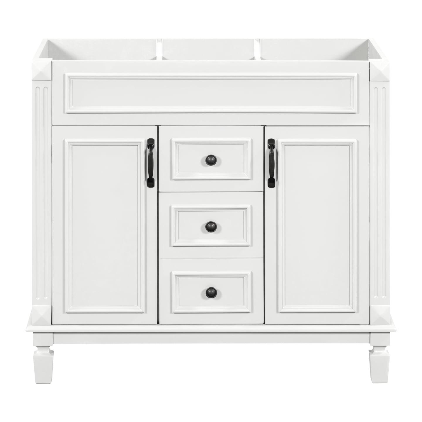 36'' White MDF Freestanding Bathroom Vanity Cabinet with Soft Closing Doors and Drawers