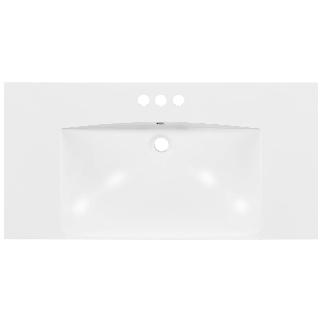 36" Countertop Bathroom Sink, Resin Bathroom Sink With Faucet Holes, Bathroom Vessel Sink, Stain-Resistant Countertop Basin, White