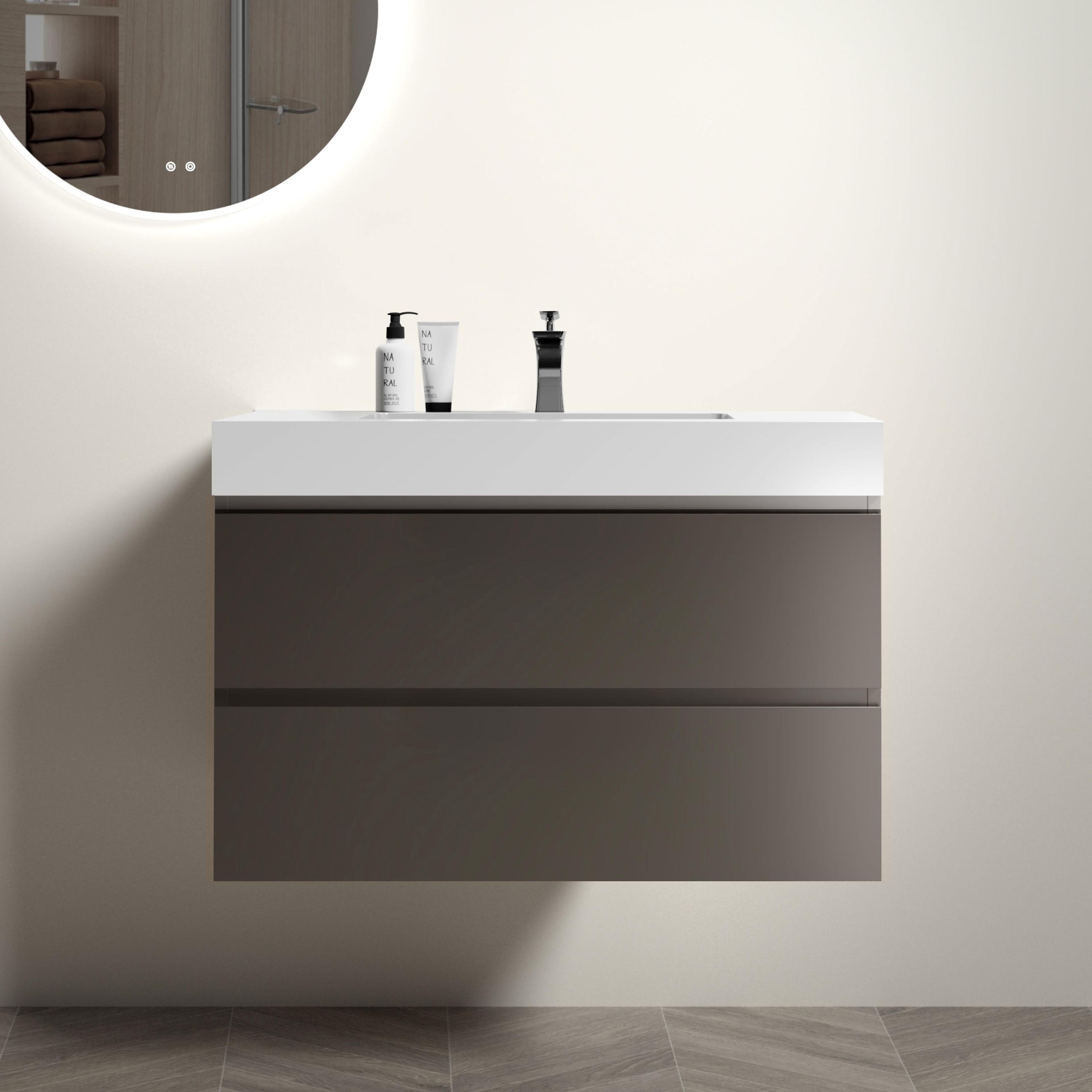 Alice 36" Gray Freestanding Bathroom Vanity with White Sink