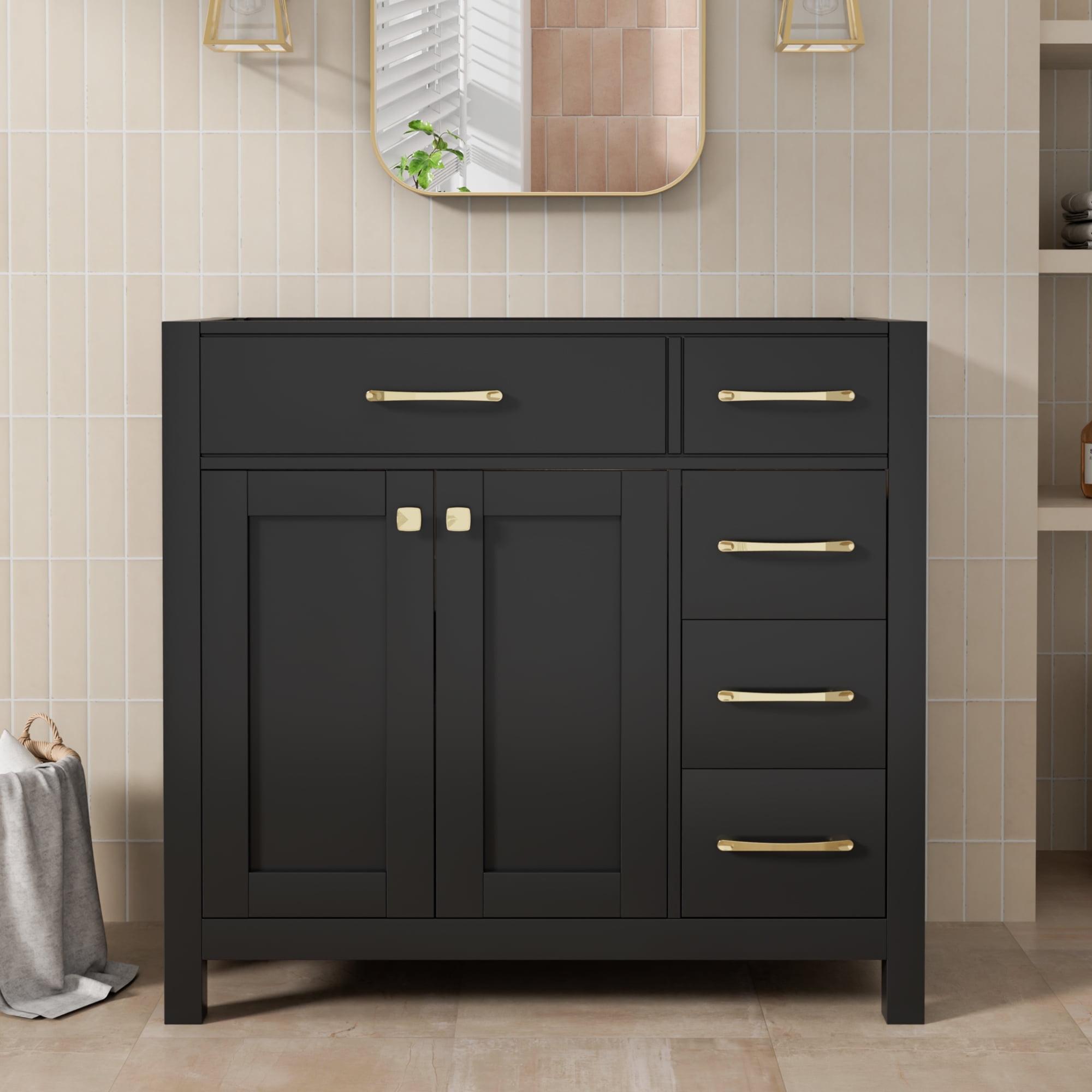 36 Inch Black Freestanding Bathroom Vanity Base with Gold Hardware