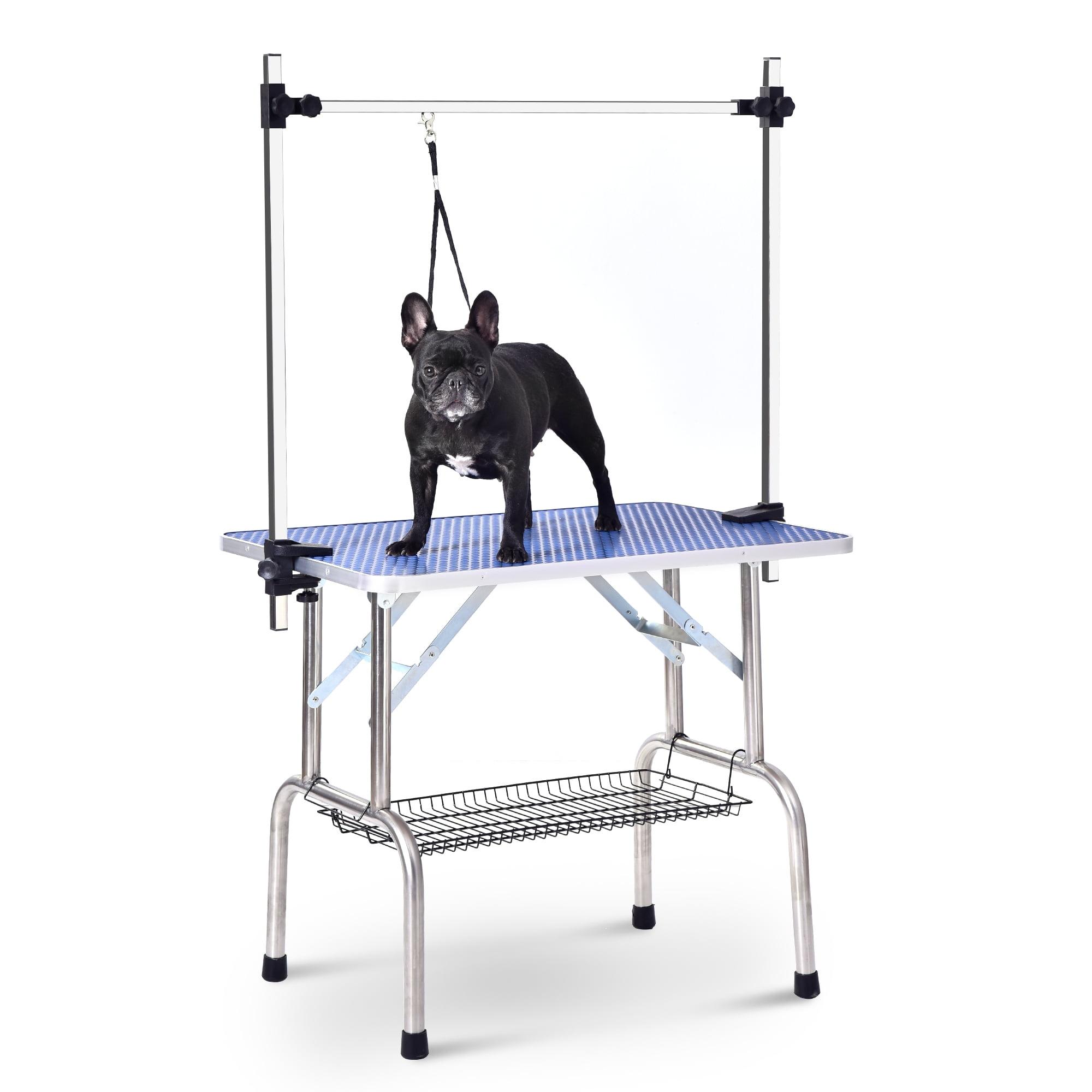 36'' Blue Foldable Dog Grooming Table with Iron Frame and Mesh Tray