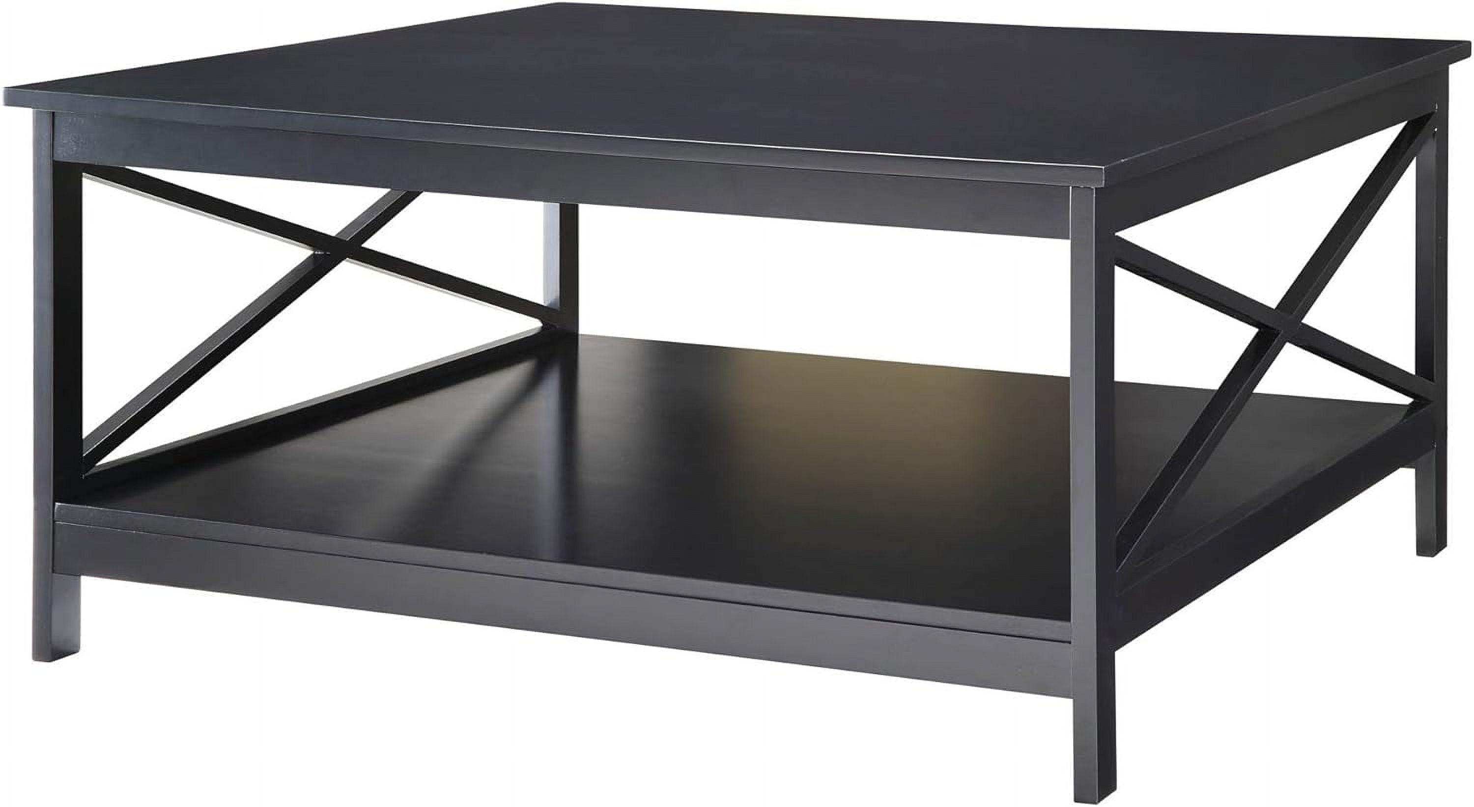 Black Square Wood Coffee Table with Shelf, 36 Inch