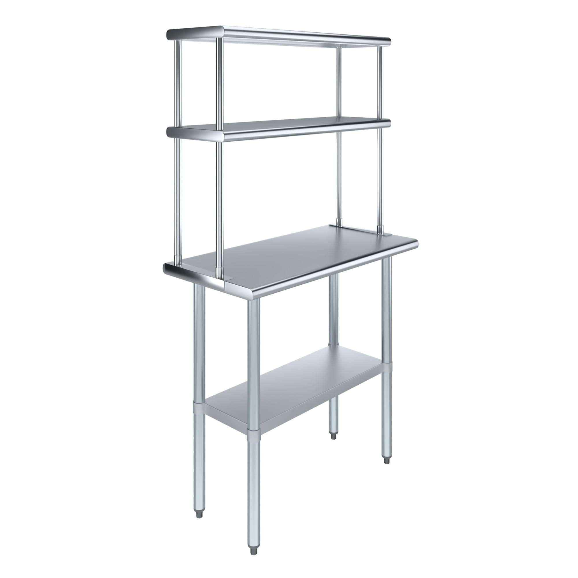 AmGood 18" x 36" Stainless Steel Work Table With 12" Wide Double Tier Overshelf | Metal Kitchen Prep Table & Shelving Combo