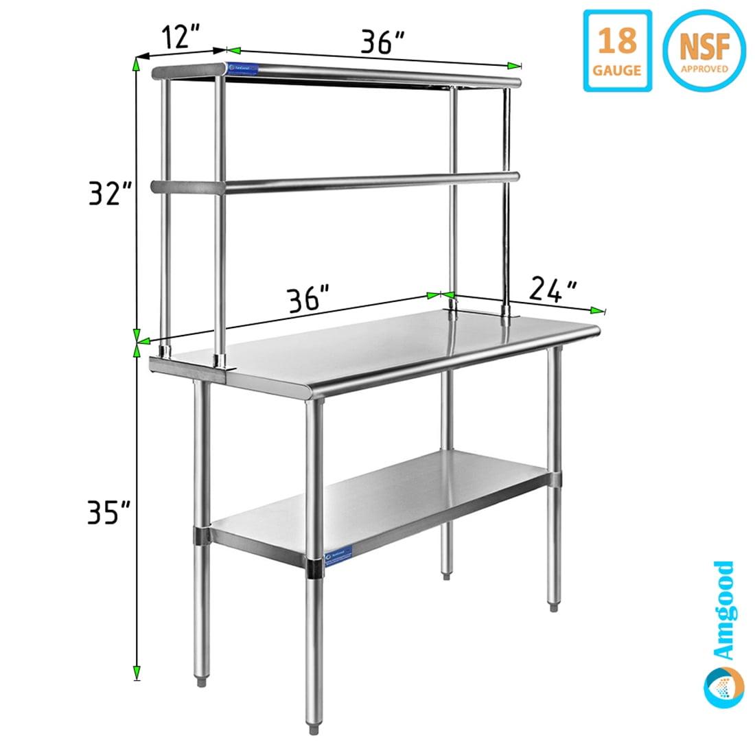 24" x 36" Stainless Steel Work Table with Double Tier Overshelf