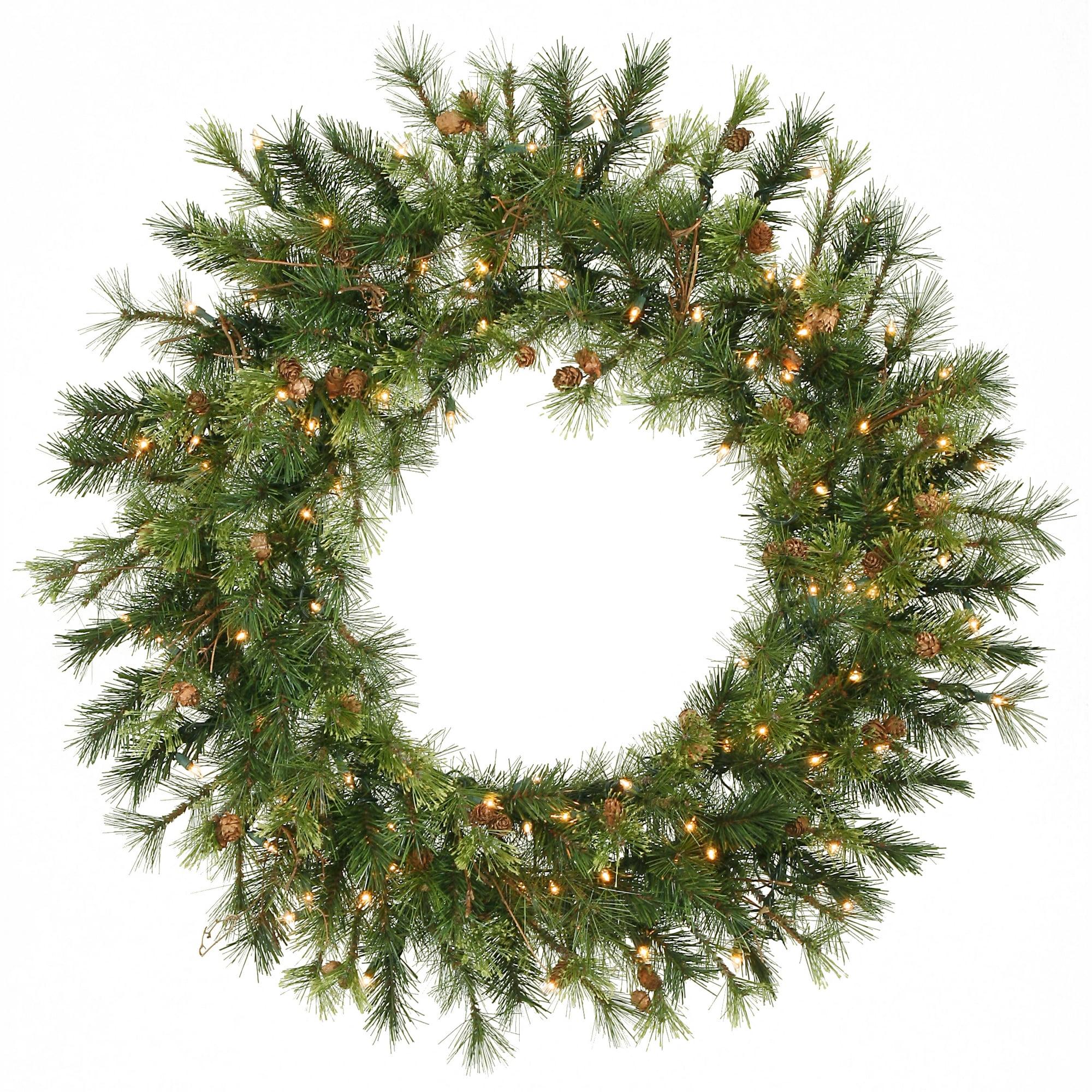 36" Green Pine Artificial Christmas Wreath with Clear Lights