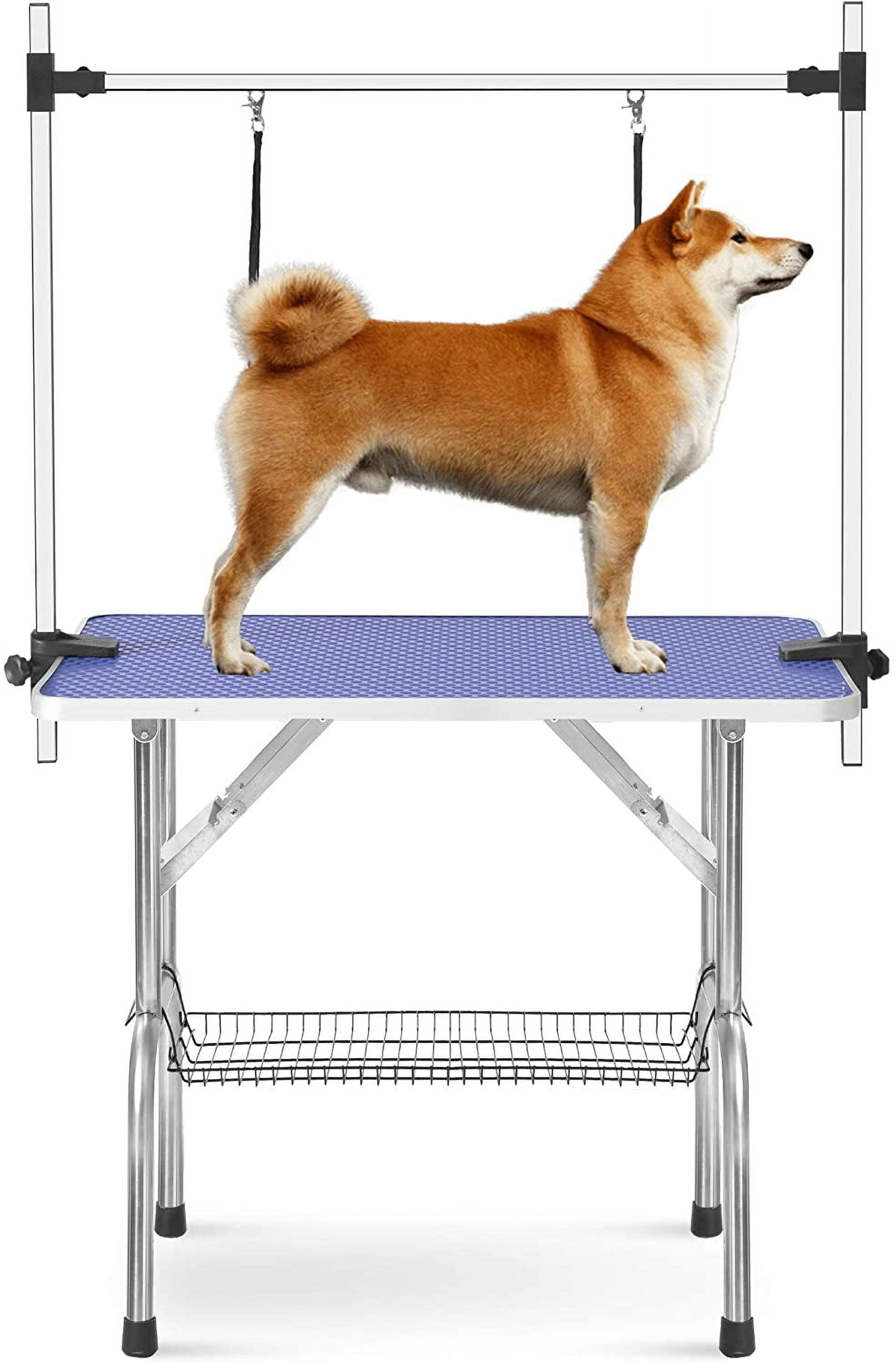 36" Professional Adjustable Pet Grooming Table Heavy Duty with Arm & Nosse & Mesh Tray for Large Dog Cat Shower Table Bath Station, Maximum Capacity Up to 330 LBS