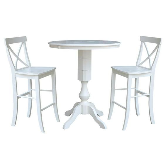 International Concepts 36 inches Round Extension Dining Table 40.9 inchesH With 2 X-Back Bar Height Stools