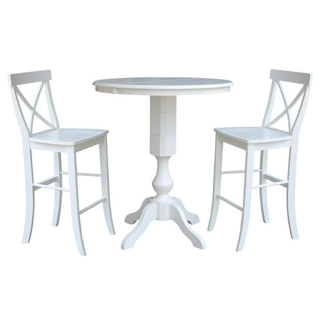 International Concepts 36 inches Round Extension Dining Table 40.9 inchesH With 2 X-Back Bar Height Stools