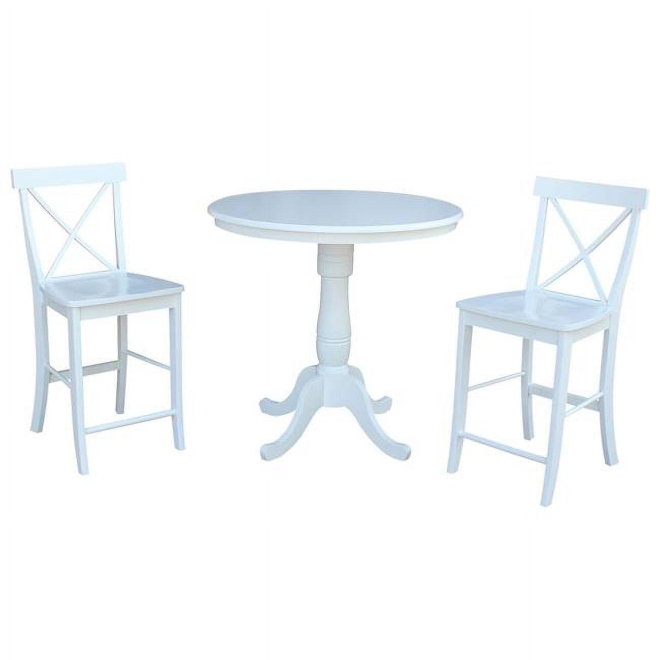 Elegant White Round Counter Height Dining Set with 2 X-Back Chairs