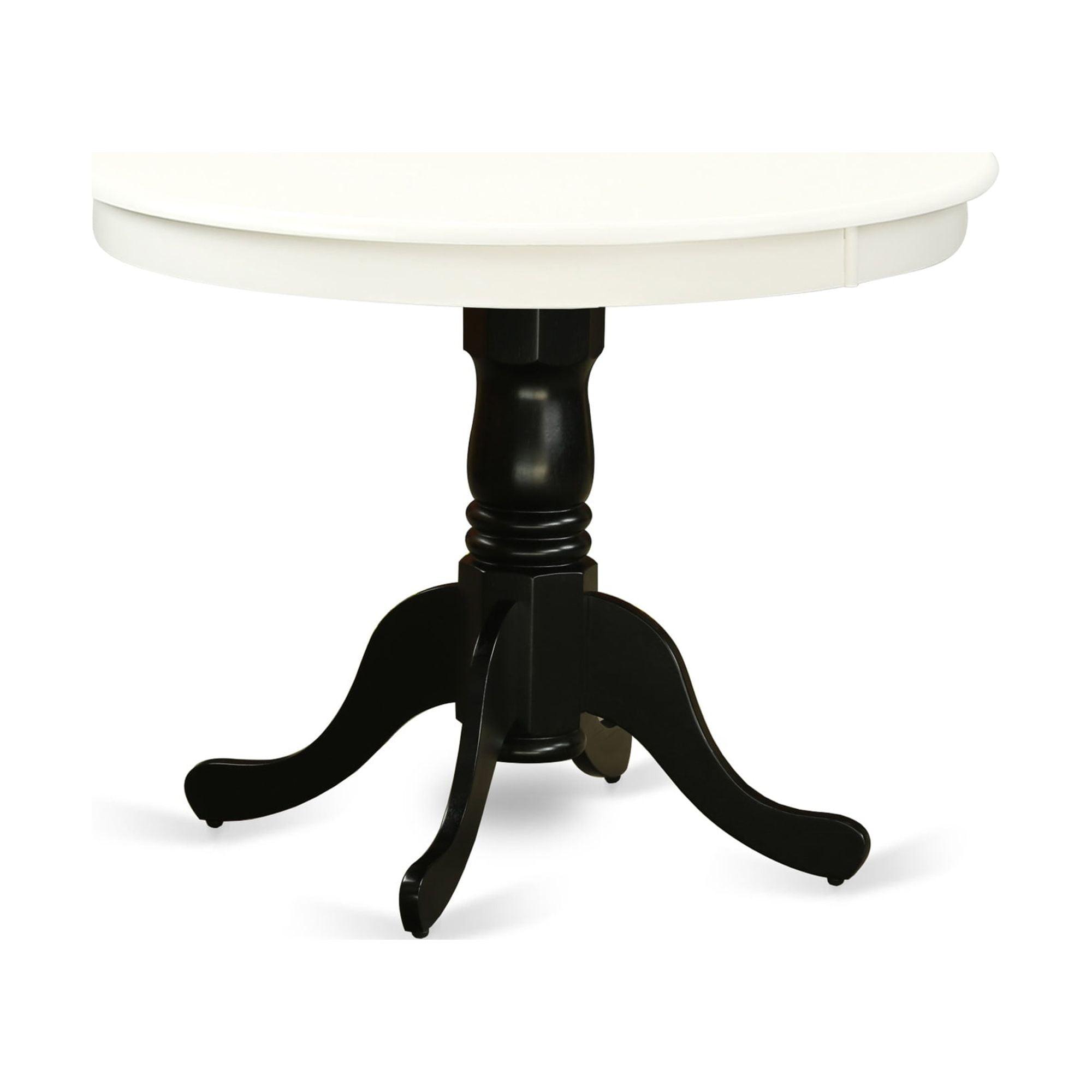 Linen White and Black Round Extendable Wood Dining Table