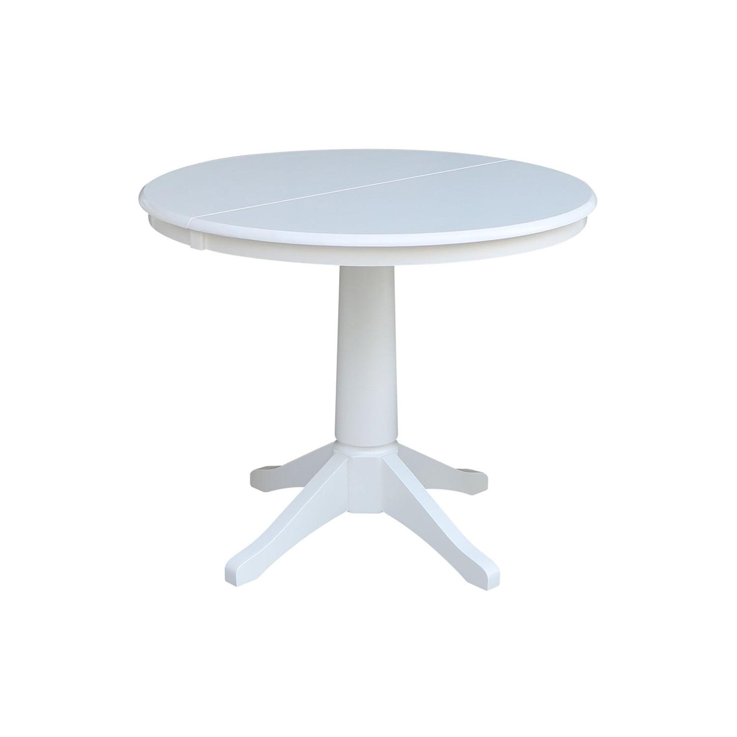 36" Magnolia Round Top Dining Table with 12" Leaf White - International Concepts: Hardwood Pedestal, Seats 4