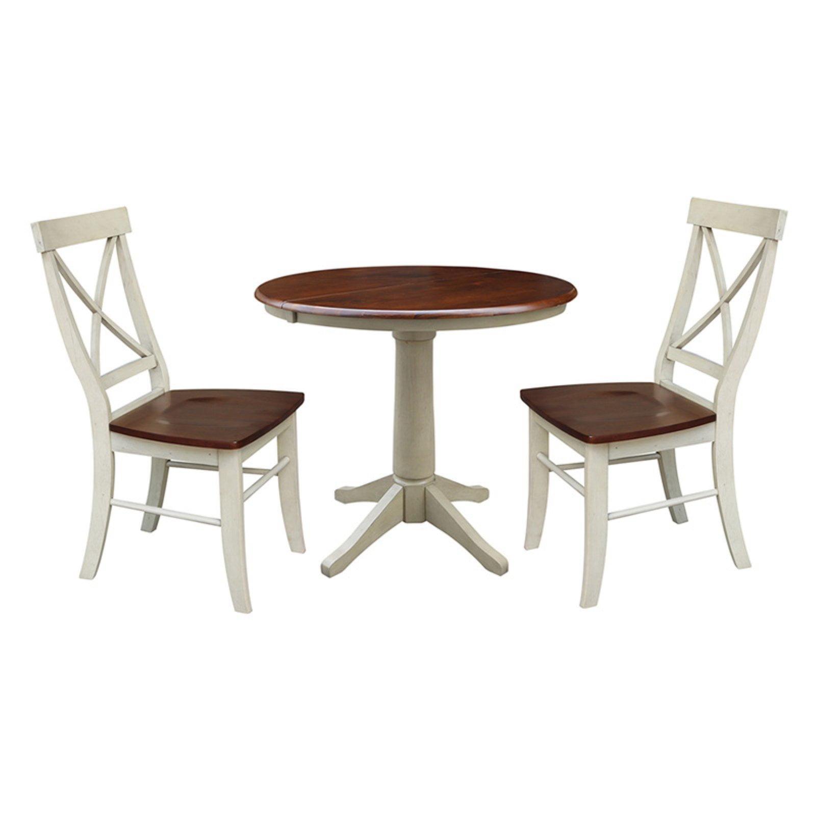 Elegant Almond and Espresso Round Extension Dining Set with 2 X-Back Chairs