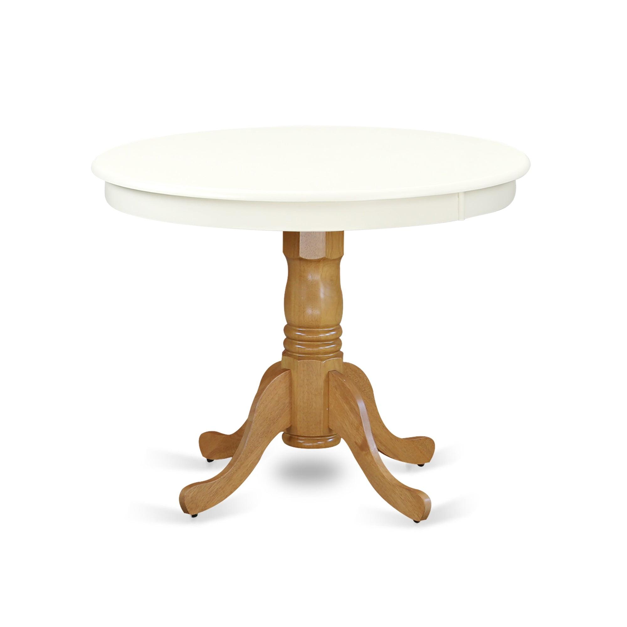 Contemporary Round Oak & Linen White Extendable Dining Table