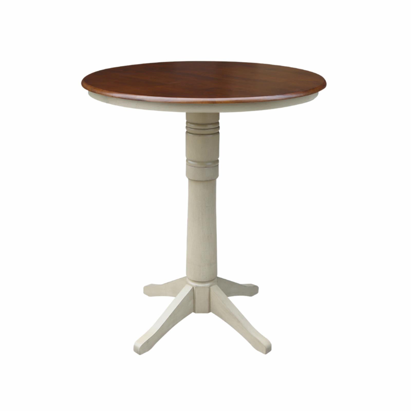 36" Round Antiqued Almond Espresso Wood Bar Height Table