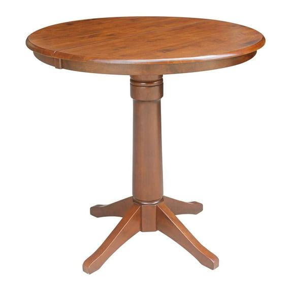 36" Magnolia Round Top Dining Table with 12" Leaf Espresso - International Concepts: Solid Parawood, Expandable, Pedestal Base
