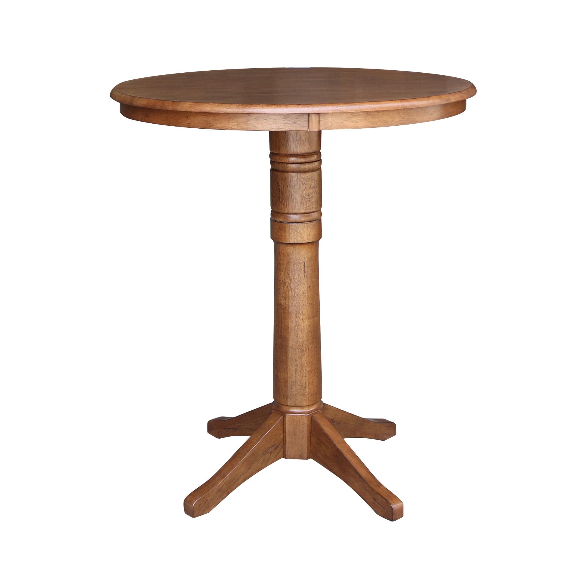 Distressed Oak 39" Round Solid Wood Bar Height Pedestal Table