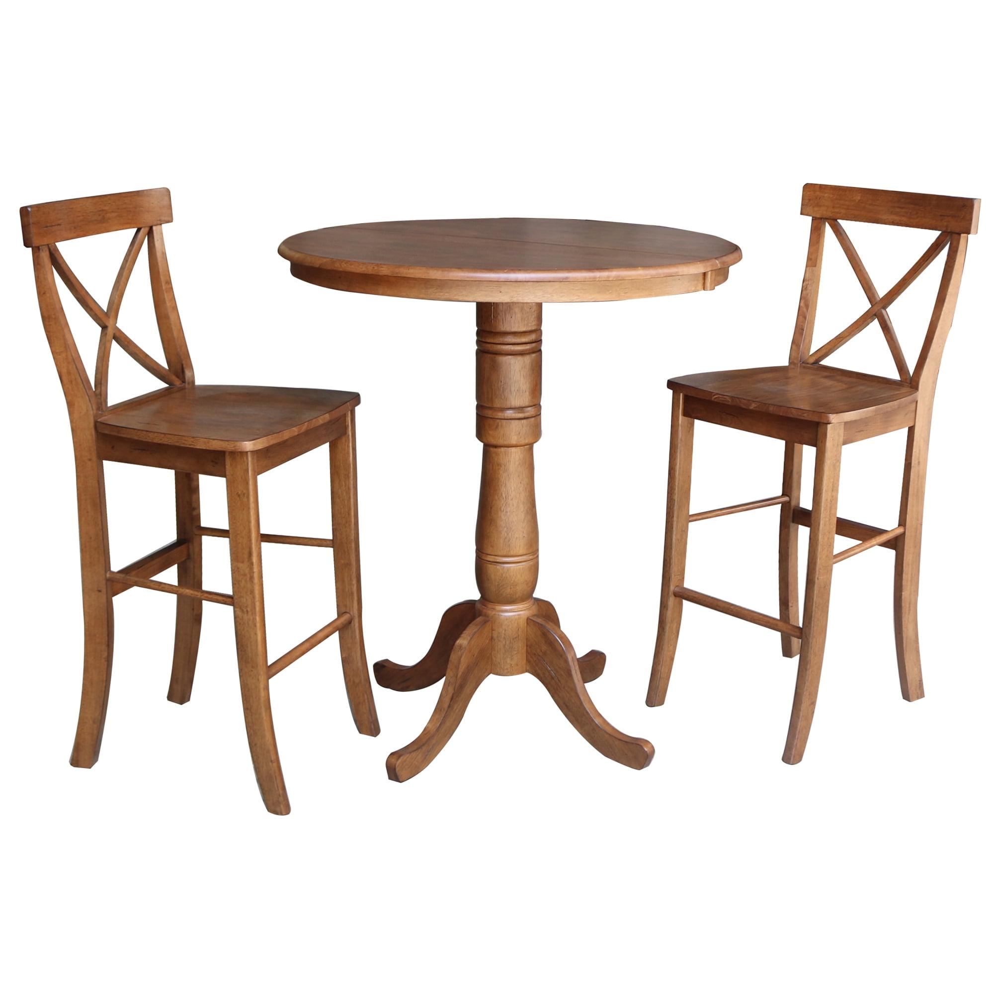 Distressed Oak 48" Extendable Dining Set with 2 Cross-Back Chairs