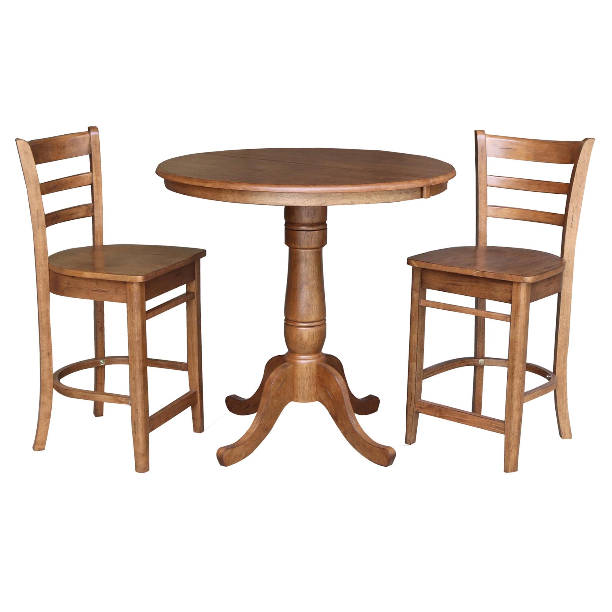 Distressed Oak Solid Wood Extension Dining Set with 2 Stools