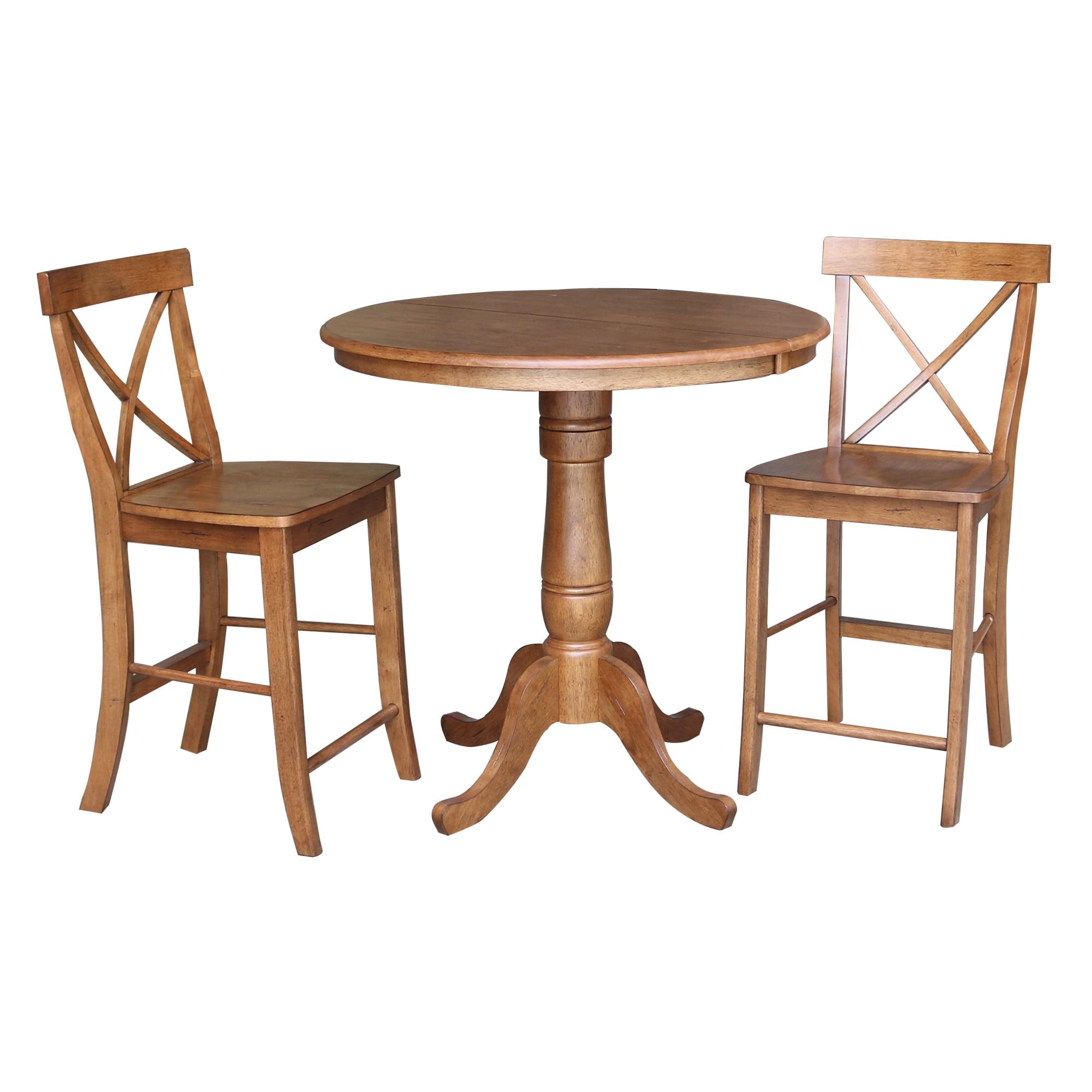 Solid Oak Wood Round Extension Dining Table and 2 Chair Set