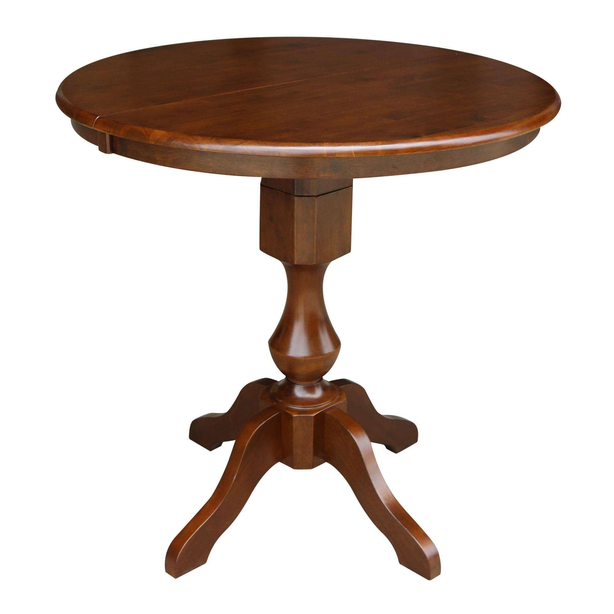 36" Round Solid Wood Pedestal Counter Height Dining Table With 12" Extension Leaf in Espresso by International Concepts