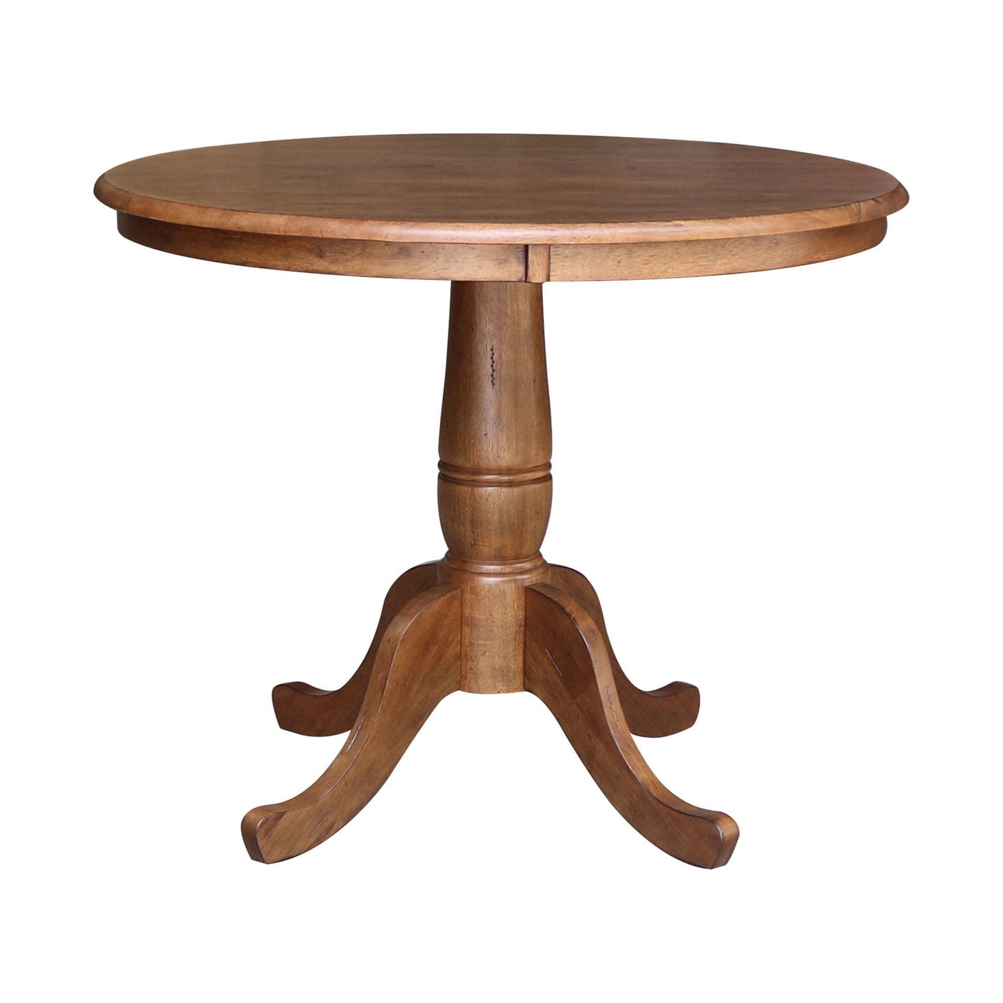 Elegant Distressed Oak Round Pedestal Dining Table, 39"