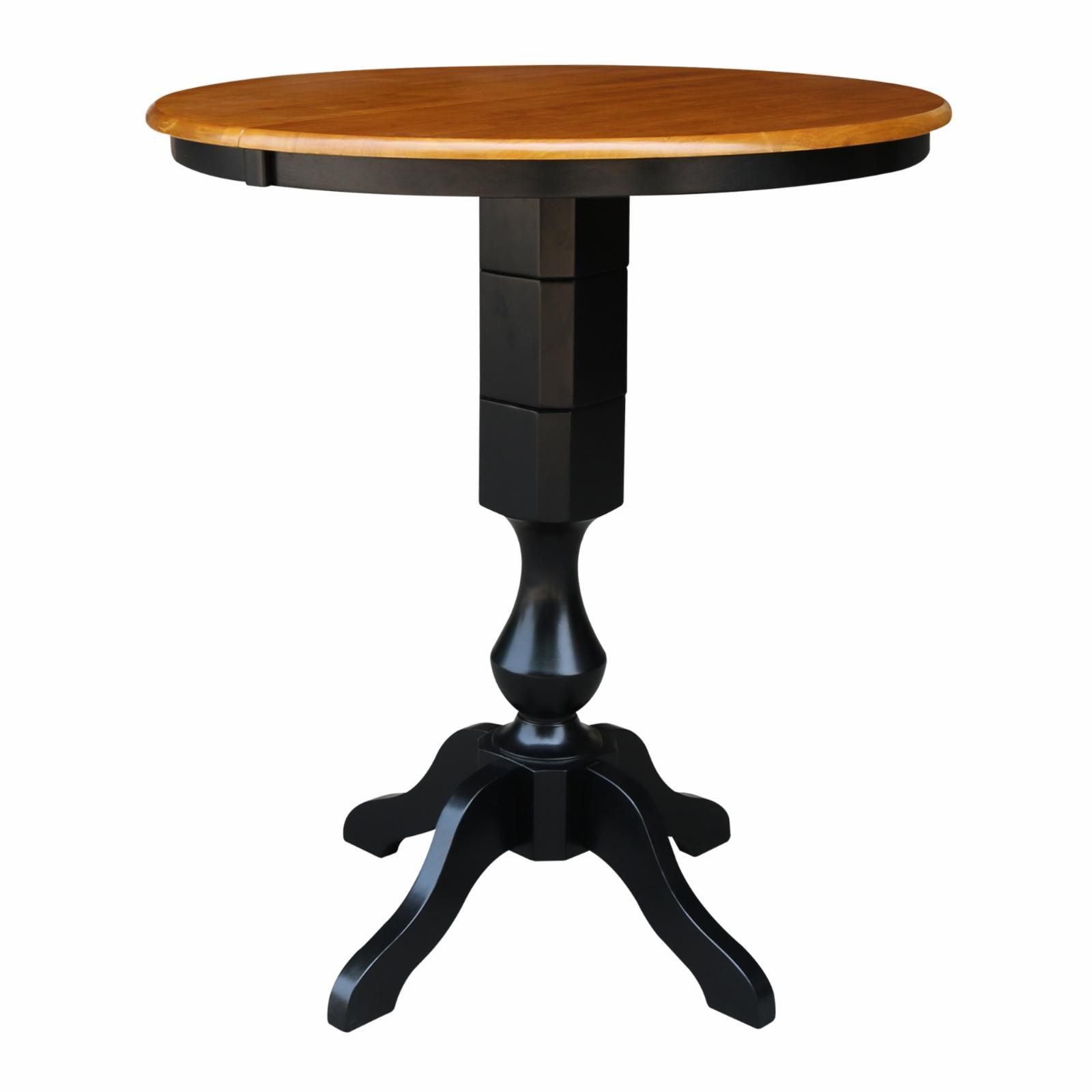 Elegant Round Black & Cherry Wood Extendable Bar Table