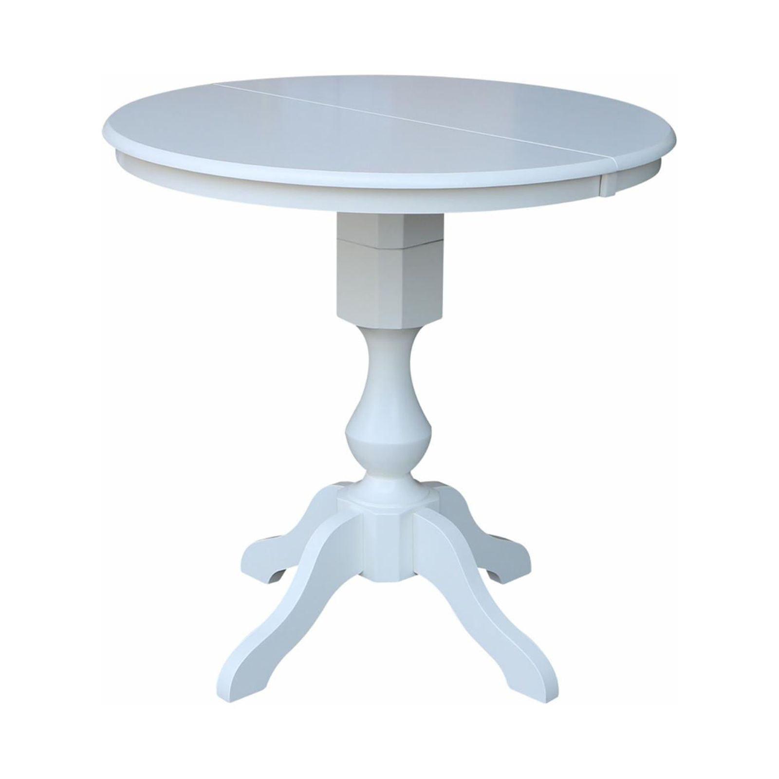 Elegant Round White Extendable Counter Height Wood Dining Table