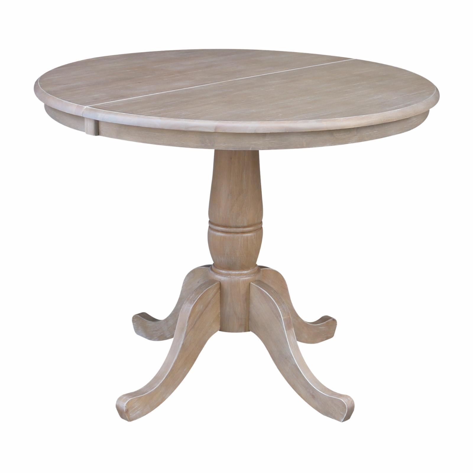 Traditional Washed Gray Taupe Extendable Round Wood Dining Table